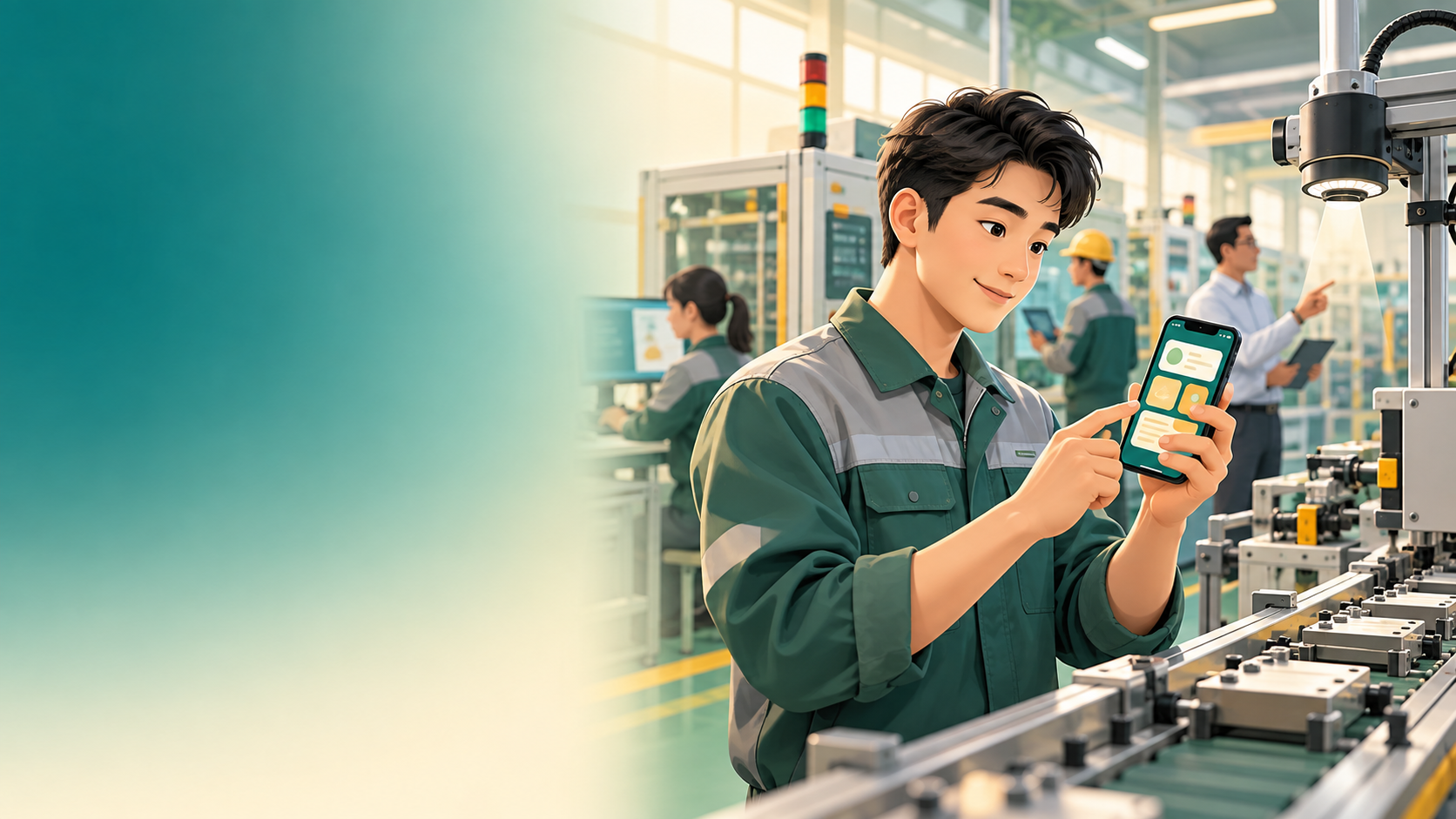 Kỹ thuật viên học tiếng Trung bằng điện thoại trong xưởng